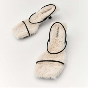 ST. AGNI Shearling Strappy Kitten Heels